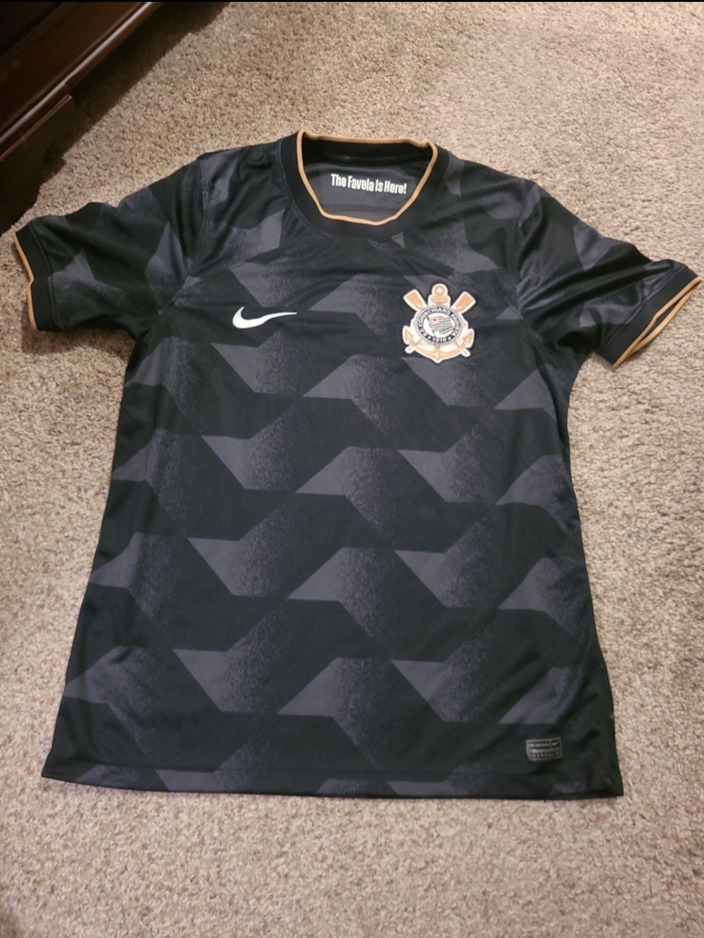 Nike Black Geometric Soccer Jersey with Gold Trim